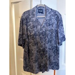 Wrangler Blue Paisley Pearl Snap Western Shirt Men L Short Sleeve Snap Pockets